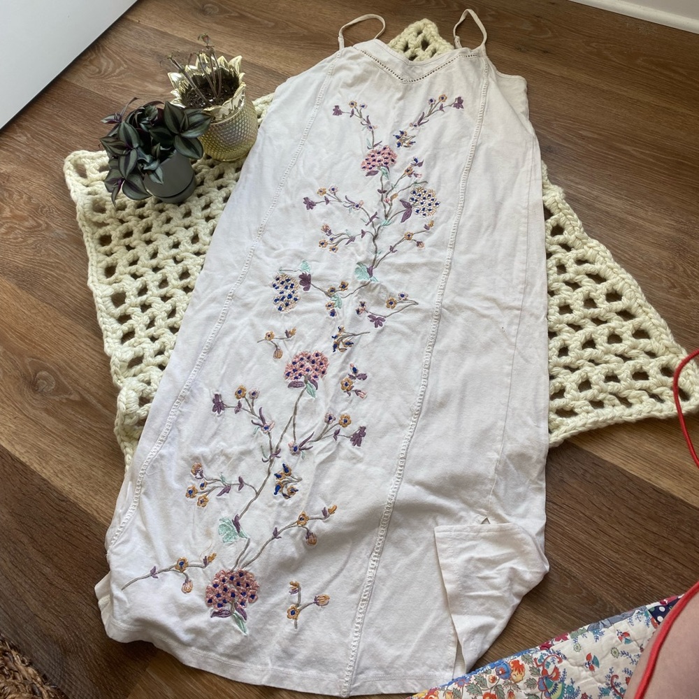 ASOS Off White Embroidered Floral Midi Dress